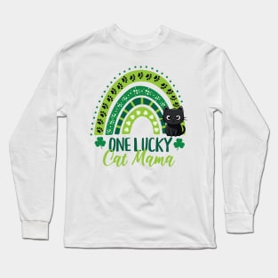 One Lucky Cat Mama Shamrock Rainbow Long Sleeve T-Shirt